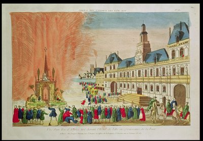 ألعاب نارية أمام فندق de Ville في باريس احتفالًا بسلام فرساي ، 1783 بواسطة المدرسة الفرنسية