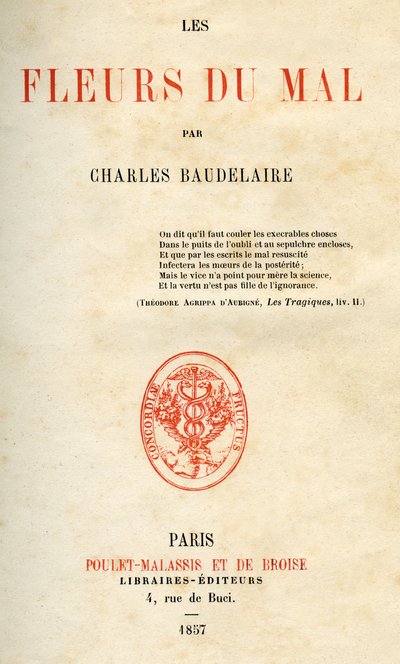 الطبعة الأولى من Les Fleurs du Mal بواسطة Charles Baudelaire بواسطة المدرسة الفرنسية