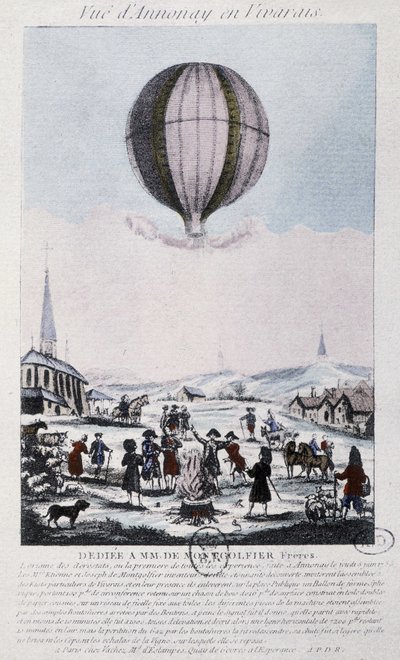 First flight to Annonay of the Montgolfiers brothers in 1783 بواسطة المدرسة الفرنسية