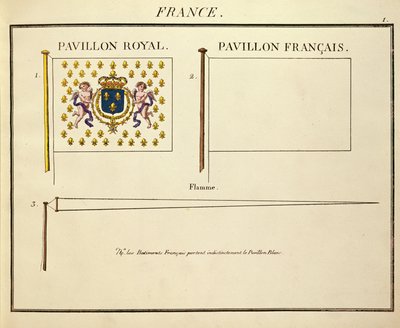 علم لويس الثامن عشر وتشارلز العاشر ، ملوك فرنسا ، من Pavillons des Puissances Maritimes (نقش الألوان) بواسطة المدرسة الفرنسية
