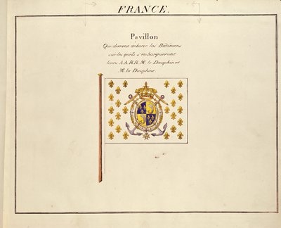 علم دوفين ودوفين ، لويس أنطوان وماري تيريز من فرنسا ، من Pavillons des Puissances Maritimes ، c.1815-30 (نقش الألوان) بواسطة المدرسة الفرنسية