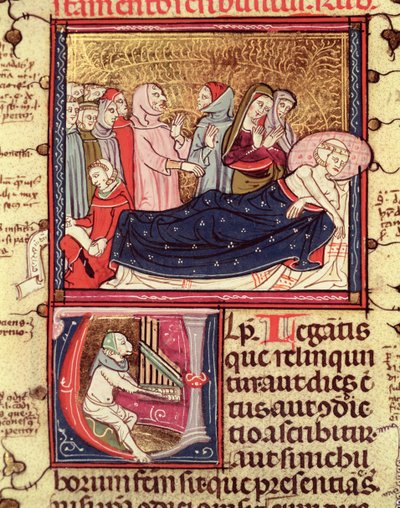 Fol.195v رجل يحتضر يملي إرادته ، من جستنياني في Fortiatum بواسطة المدرسة الفرنسية
