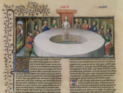 Fr.120 f.524v فرسان المائدة المستديرة من قصة لانسلوت ، من La Quite de Saint Graal بواسطة المدرسة الفرنسية