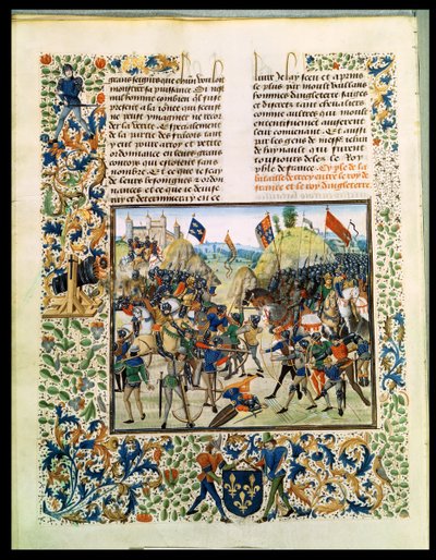 Fr 2643 f.165v معركة الكريسي من حرب المائة عام ، من كروسلير كروسل ، 24 أغسطس 1346 بواسطة المدرسة الفرنسية