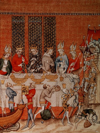 Fr 2813 f.473 مشهد للحفلات ، من Grandes Chroniques de France ، 1375-79 بواسطة المدرسة الفرنسية