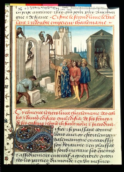 Fr 6465 f.96 تشييد الكنيسة في Aix La Chapelle بواسطة Charlemagne (742-814) بواسطة المدرسة الفرنسية