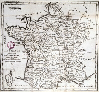 France divided into 84 departments following the decrees of the National Assembly of 1793 بواسطة المدرسة الفرنسية