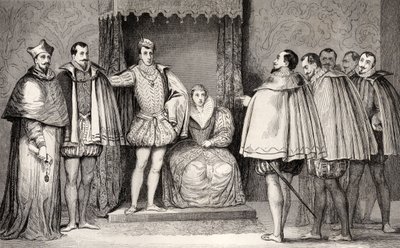 يخبر فرانسوا الثاني (1544-1560) النواب البرلمانيين أن دوق غيز والكاردينال سيحكمان الدولة ، من `` Histoire de France &39;&39; بواسطة Colart ، المنشور عام 1840 بواسطة المدرسة الفرنسية