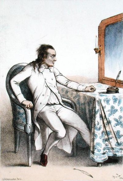 فريدريك ليميتر (1800-76) في دور جورج موريس من "La Dame de Saint-Tropez" في مسرح de la Porte Saint-Martin (Color litho) بواسطة المدرسة الفرنسية