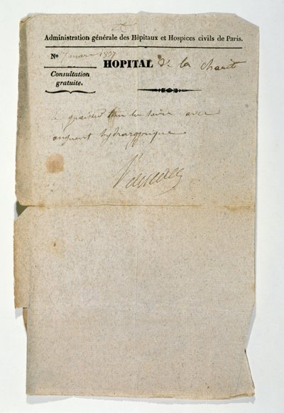 وصفة مجانية من مستشفى Hopital de la Charite ، باريس ، 7 مارس 1837 بواسطة المدرسة الفرنسية