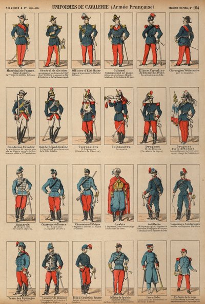French Army cavalry uniforms (coloured engraving) بواسطة المدرسة الفرنسية