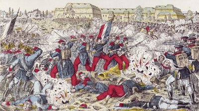 القوات الفرنسية المحاصرة من قبل الجيش البروسي في معركة سيدان ، 31 أغسطس 1870 بواسطة المدرسة الفرنسية