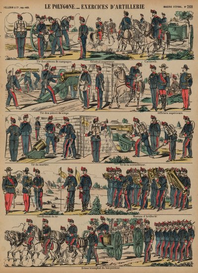 French army artillery exercises, Le Polygone, Lorient, France (coloured engraving) بواسطة المدرسة الفرنسية