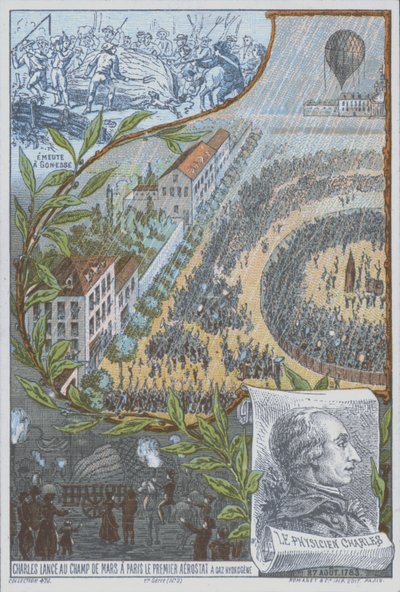French balloonist Jacques Charles launching the first hydrogen balloon from the Champ de Mars, Paris, 27 August بواسطة المدرسة الفرنسية