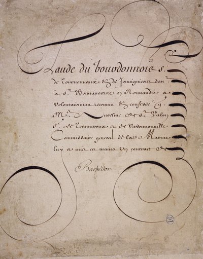 الخط الفرنسي: رسالة من غرفة الحسابات كتبها لويس باربيدور حوالي عام 1640. بواسطة المدرسة الفرنسية