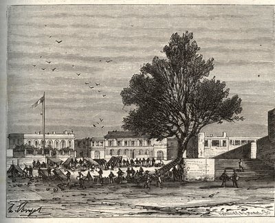 المستعمرات الفرنسية في إفريقيا - Place du gouvernement a Goree - نقش في "La France illustree: الجغرافيا والتاريخ والإدارة الإحصائية" بقلم VA Malt-Brown. 1884 بواسطة المدرسة الفرنسية