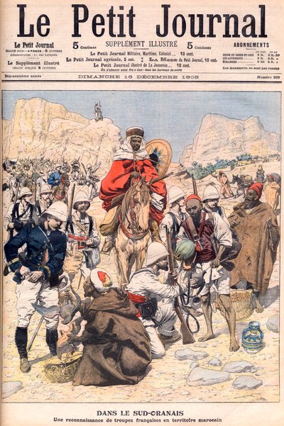 بعثة الاستطلاع الفرنسية في جنوب المغرب ، رسم توضيحي لـ Le Petit Journal ، ديسمبر 1906. بواسطة المدرسة الفرنسية