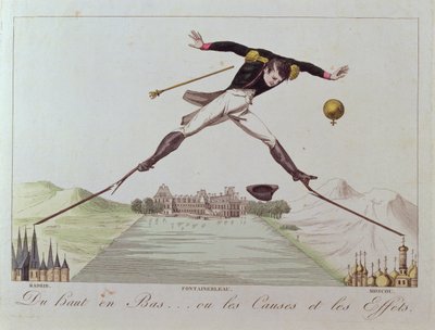 من الأعلى إلى المنخفض ... أو الأسباب والآثار ، كاريكاتير السياسة الخارجية لنابليون ، 1814 بواسطة المدرسة الفرنسية
