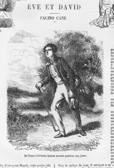 من الجولات إلى بواتييه ، المشي لوسيان دي روبيمبر لمدة خمسة أيام ، التوضيح من "Les Illusions perdues" بواسطة هونور دي بالزاك بواسطة المدرسة الفرنسية