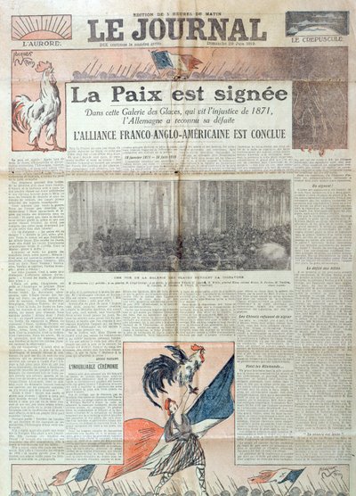 الصفحة الأولى من لو جورنال تحتفل بتوقيع معاهدة فرساي في 28 يونيو 1919 ، 29 يونيو 1919 بواسطة المدرسة الفرنسية