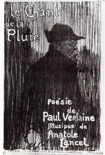 الغلاف الأمامي للموسيقى يسجل Le Chant de la pluie ، من قصيدة كتبها Paul Verlaine ، 1844 بواسطة المدرسة الفرنسية