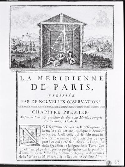 الصفحة الأولى من الفصل الأول من La Meridienne de Paris بقلم سيزار فرانسوا كاسيني دي ثوري ، 1744 بواسطة المدرسة الفرنسية