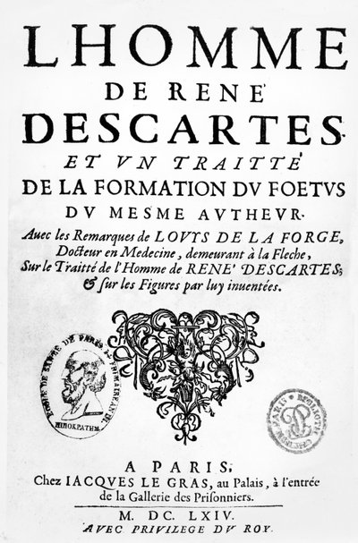 صورة من أطروحة ديكارت على الإنسان وعلى تكوين الجنين ، نشرت في باريس ، 1674 بواسطة المدرسة الفرنسية