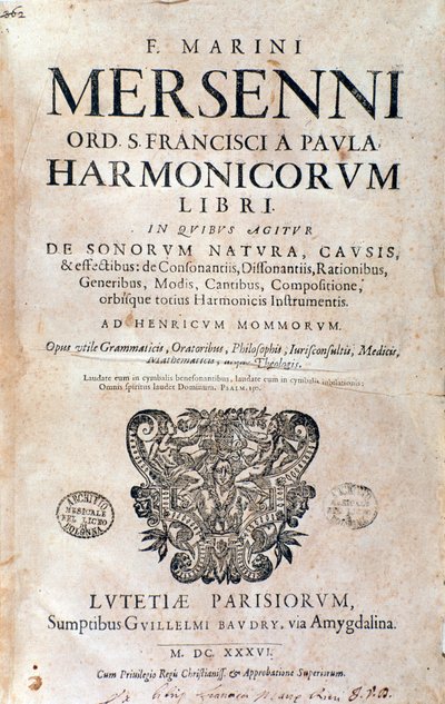 مقدمة كتاب Harmonie universelle لمارين ميرسيني بواسطة المدرسة الفرنسية
