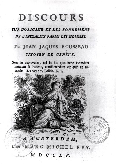 صورة لخطاب حول أصل وأسس عدم المساواة بين الرجال بقلم جان جاك روسو (1712-1778) ج 1755 بواسطة المدرسة الفرنسية