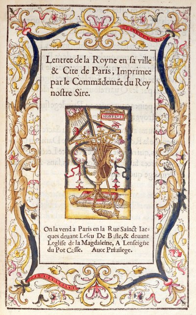 صورة إلى كتاب عن دخول مارغريت دي نافار (1492-1549) إلى باريس عام 1531 بواسطة المدرسة الفرنسية