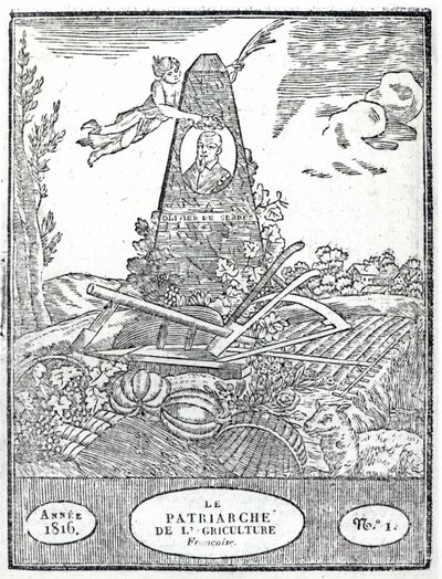 صورة لواجهة مناجم زراعية مع صورة لأوليفييه دي سيريس (1539-1619) 1816 بواسطة المدرسة الفرنسية