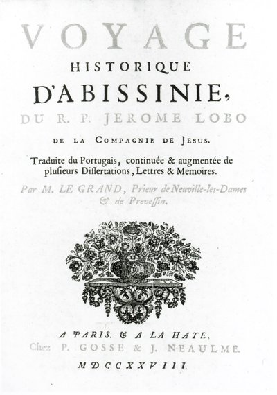 صورة من الترجمة الفرنسية لرحلة إلى الحبشة بقلم جيرونيمو لوبو (c.1596-1678) نشرت عام 1728 بواسطة المدرسة الفرنسية