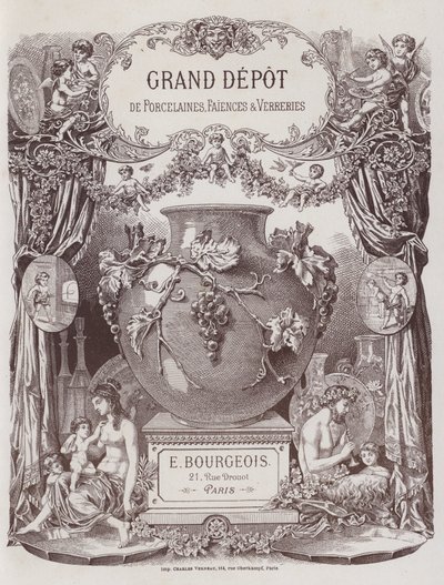 واجهة لكتالوج Grand Depot de Porcelaines ، Faiences et Verreries (لون ليثو) بواسطة المدرسة الفرنسية
