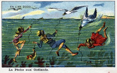 المستقبل: رؤية القرن التاسع عشر لعام 2000 - الدوري الإيطالي "" En l'year 2000 ": La Pêche aux Goëlands. الطباعة الحجرية الملونة بواسطة فيلمارد بواسطة المدرسة الفرنسية