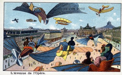 المستقبل: رؤية القرن التاسع عشر لعام 2000 - دوري الدرجة الأولى "" En l'year 2000 ": l'avenue de l'Opera - Chromolithography by Villemard بواسطة المدرسة الفرنسية