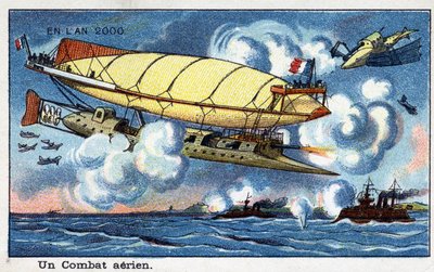 أيام المستقبل: رؤية القرن التاسع عشر لعام 2000 - الدوري الإيطالي "" En l'year 2000 ": un Combat air - Chromolithography by Villemard بواسطة المدرسة الفرنسية