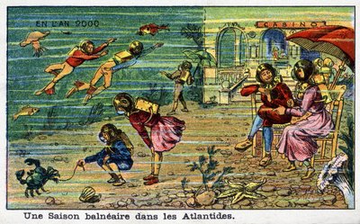 أيام المستقبل: رؤية القرن التاسع عشر لعام 2000 - سلسلة "" في عام 2000: موسم ساحلي في أتلانتس. الطباعة الحجرية الملونة بواسطة فيلمارد بواسطة المدرسة الفرنسية