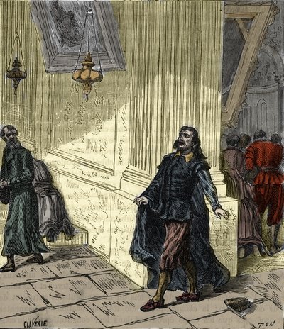 جاليليو جاليلي (1564-1642) ، عالم إيطالي ، يراقب التأرجح الشبيه بالبندول للمصباح في كاتدرائية بيزا ، إيطاليا ، في 1582 - جاليليو جاليلي في الجليل (1564-1642) يراقب اهتزاز مصباح كاتدرائية بيزا في 1582 - نقش ط بواسطة المدرسة الفرنسية