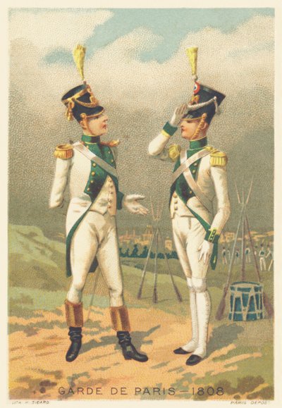 Garde de Paris عام 1808 (الوحدة المسؤولة عن الحفاظ على النظام في باريس ، والتي تم إنشاؤها عام 1802 وحلها عام 1812) بواسطة المدرسة الفرنسية