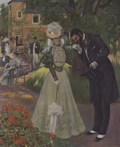 حفلة في الحديقة. رسم توضيحي من غلاف Le Figaro Illustre ، أبريل 1897 (لون ليثو) بواسطة المدرسة الفرنسية