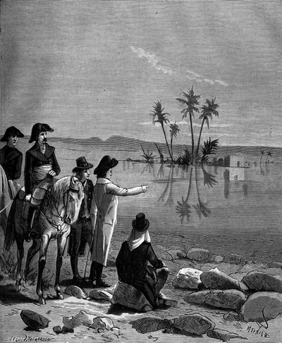 غاسبار مونج ، كونت بيلوس (1746 - 1818) ، عالم رياضيات فرنسي أثناء الحملة (البعثة) لمصر (1798-1801) لاحظ ظاهرة السراب. بواسطة المدرسة الفرنسية