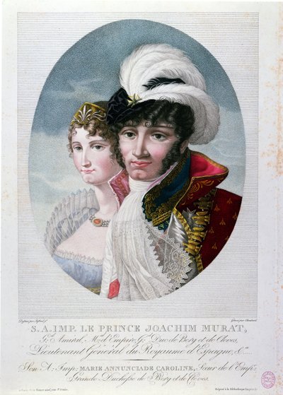 الجنرال يواكيم مورات (c.1767-1815) وزوجته كارولين بونابرت (1782-1839) بواسطة المدرسة الفرنسية