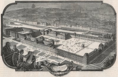 منظر عام لقصر اللوفر والتويلري عام 1852 - نقش في "تابلو دو باريس" بقلم إدموند تيكسييه 1852 بواسطة المدرسة الفرنسية