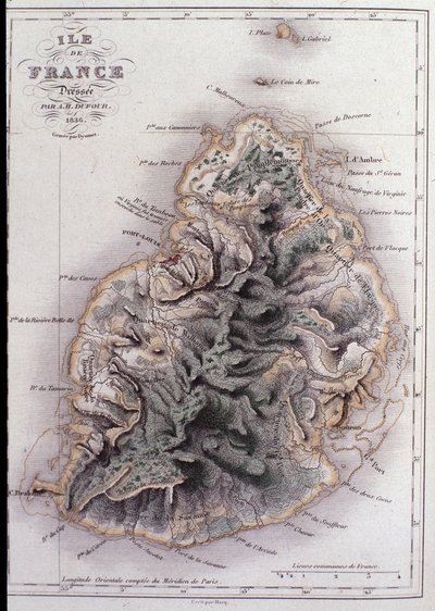 Geographic map of Mauritius (Anc. Ile de France) - engraving بواسطة المدرسة الفرنسية