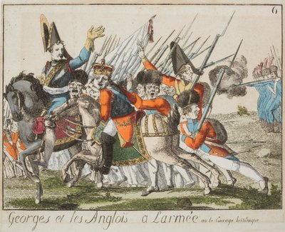 جورج والإنجليز في الجيش حوالي 1803-4 (نقش ملون) بواسطة المدرسة الفرنسية
