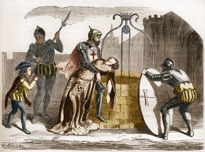 جيل دي رايس (ريتز أو رايز) (1404-1440) ، مارشال من فرنسا يجعل زوجته بيري. نقش في "تاريخ الدعارة والفجور بين جميع شعوب العالم من العصور القديمة وحتى يومنا هذا" للدكتور ث. -F. ديبريه. 1879. بواسطة المدرسة الفرنسية