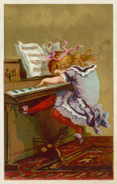 Girl playing a piano (chromolitho) بواسطة المدرسة الفرنسية