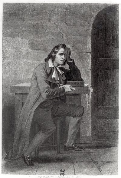 غراكوس بابوف (1760-97) طعن نفسه (نقش) (صورة بالأبيض والأسود) بواسطة المدرسة الفرنسية