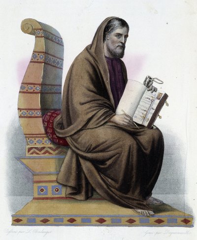 Gregoire de Tours (538-594) eveque de Tours and historian of the church- in “” Le Plutarque francais””, by Mennechet, Paris بواسطة المدرسة الفرنسية