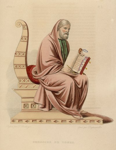 Gregoire de Tours (coloured engraving) بواسطة المدرسة الفرنسية